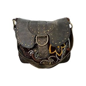 Raj Embroidered Leather Crossbody Bag - Black and Brown